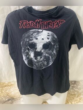 Friday the 13th Jason Hockey Mask Graphic T-Shirt Black Horror Movie Tee M/L